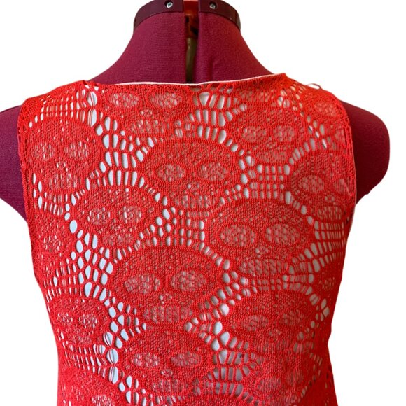 Audrey 3+1 Red Lace Skull Patterned Mini Dress w/ Ivory Lining Size M - Picture 7 of 9
